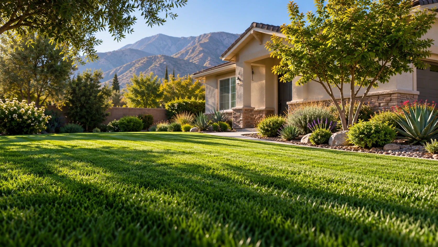 Illustrative maintained lawn in a Southern California neighborhood